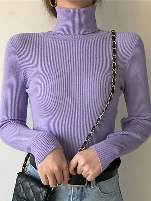Suéter de cuello alto de otoño para mujer, suéteres de punto suaves, jerséis de cachemira