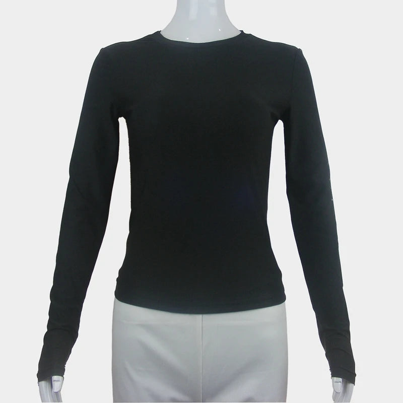 Ropa de mujer Camiseta de manga larga Tops ajustados Camiseta de punto de cuello redondo para mujer 