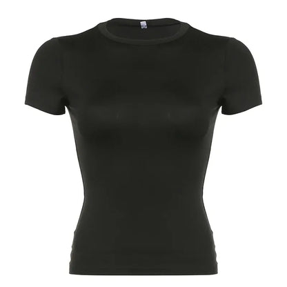 Basic Solid Crop Top Short Sleeve Crewneck Skinny T-shirt Summer